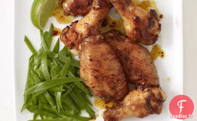 Ailes De Poulet Glacées Au Miel Et Pois Mange-Tout