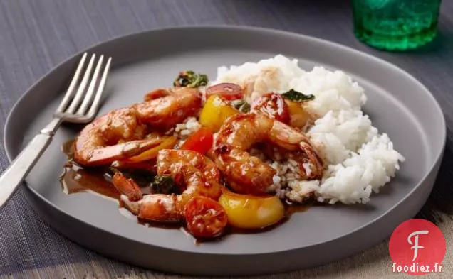 Sauté de Crevettes Thaïlandaises aux Tomates et Basilic