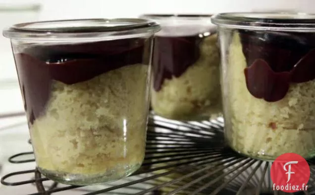 Gâteaux Jaunes dans un Bocal avec Ganache au Chocolat