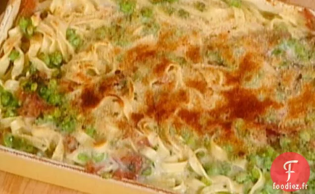 Tagliolini Gratinati con Piselli e Prosciutto: Pâtes Gratinées aux Petits Pois et au Prosciutto
