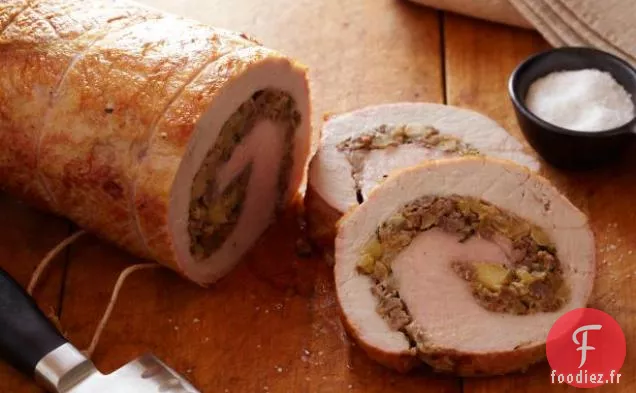 Rôti de Porc Farci aux Saucisses et aux Pommes