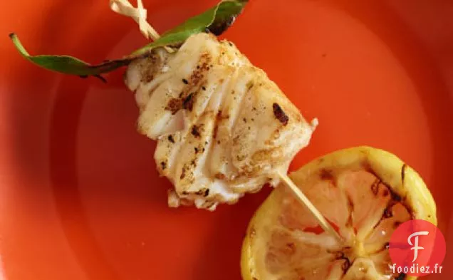 Brochettes de Flétan Grillé, de Laurier et de Citron