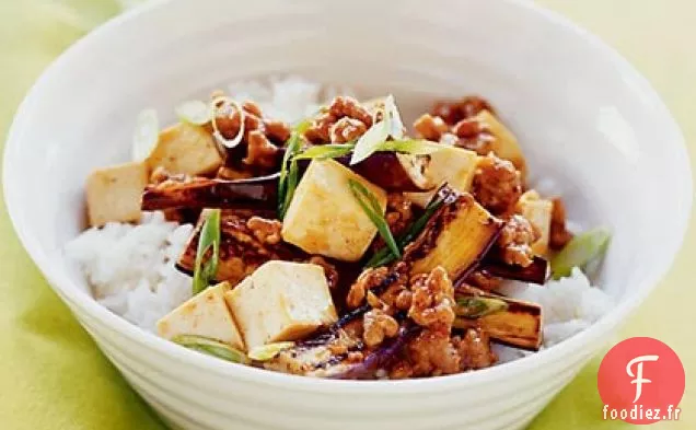 Sauté d'Aubergines épicées, de Porc et de Tofu