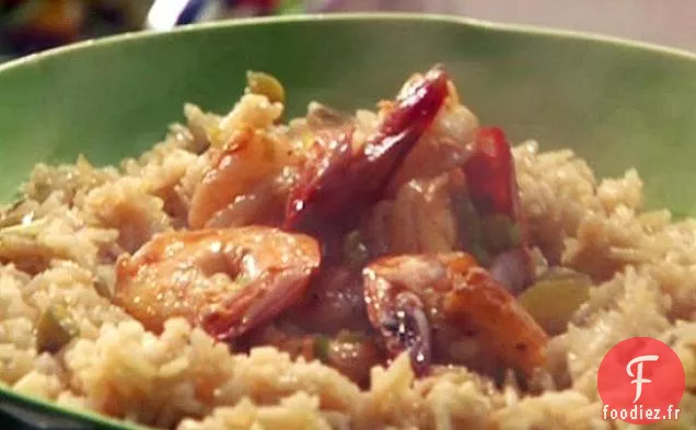 Crevettes Braisées à la Bière avec Salsa de Louisiane et Riz