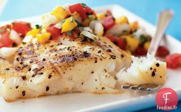 Salsa de Flétan Grillé et de Mangue Fraîche