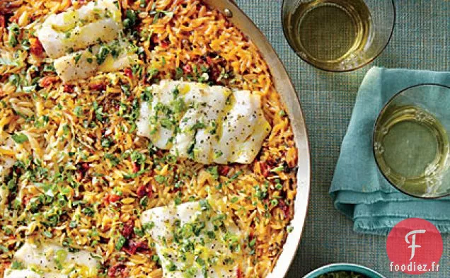 Poêle Orzo au Poisson et aux Herbes
