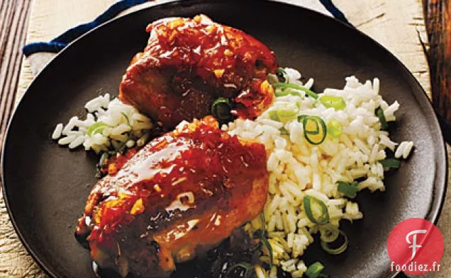Cuisses de Poulet au Gingembre et Soja avec Riz aux Échalotes