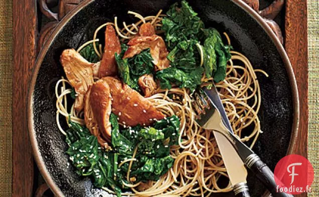 Cuisses de Poulet Braisées au Miel et au Vin avec des Feuilles de Moutarde