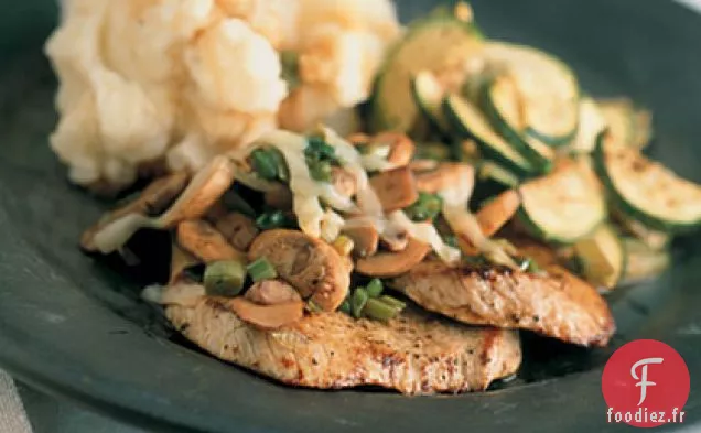 Escalopes De Veau Aux Champignons Merlot Et Courgettes