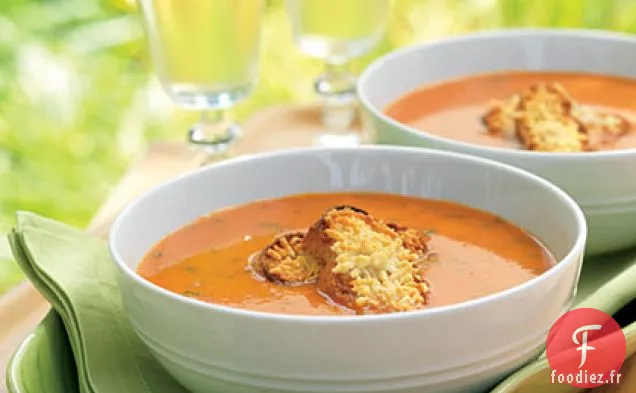 Soupe de Tomates Grillées avec Croûtons au Parmesan