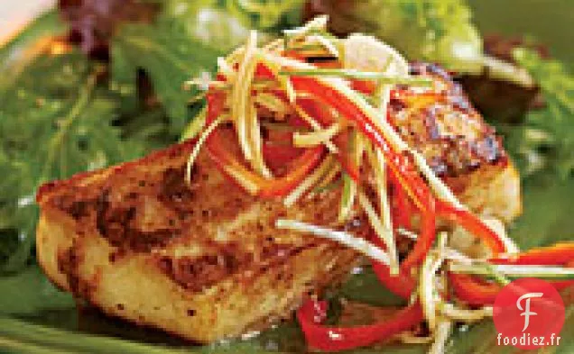 Flétan Chinois aux Cinq Épices avec Poivron Rouge Mariné et Gingembre