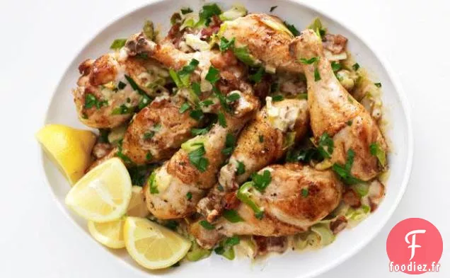 Poulet Rôti À La Poêle Aux Poireaux
