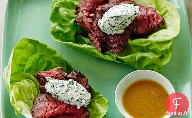 Filet Mignon au Miel - Vinaigrette de Dijon, Chèvre aux Fines Herbes à la Lavande et Laitue au Beurre