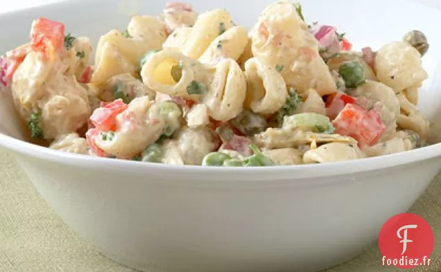 Salade de Macaronis au Bacon, Petits Pois et Vinaigrette Crémeuse de Dijon