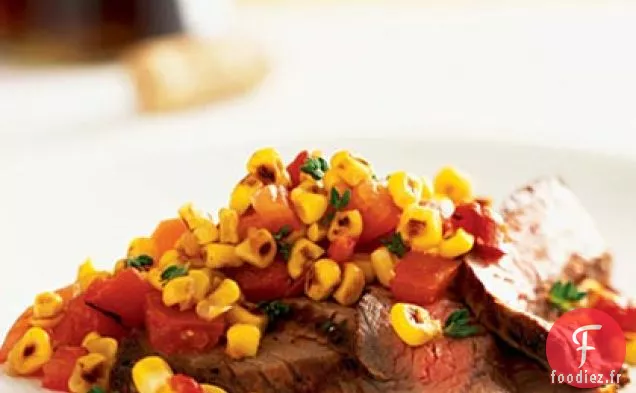 Steak de Flanc Adobo avec Relish de Maïs et de Tomates d'été
