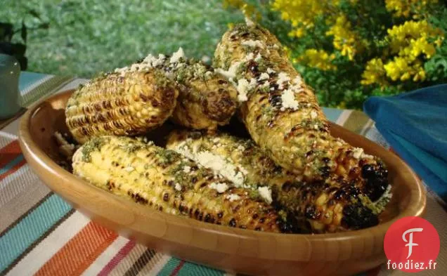 Maïs grillé en Épi avec Pesto de Coriandre