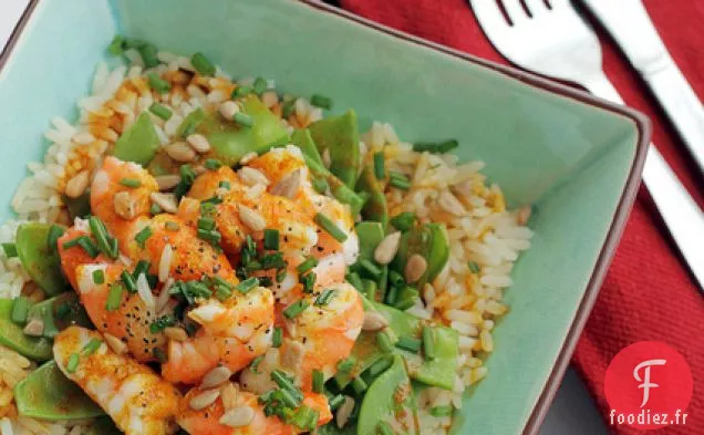 Crevettes, Mangeoires Et Riz Au Curry