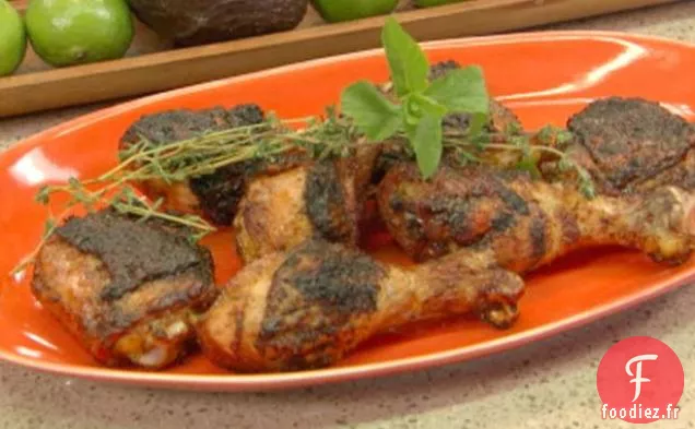 Poulet Frotté au Jerk Grillé avec Glaçage Habanero-Menthe