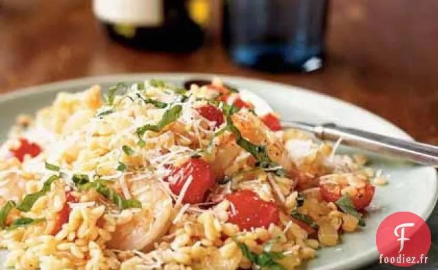 Crevettes et Orzo aux Tomates Cerises et Fromage Romano