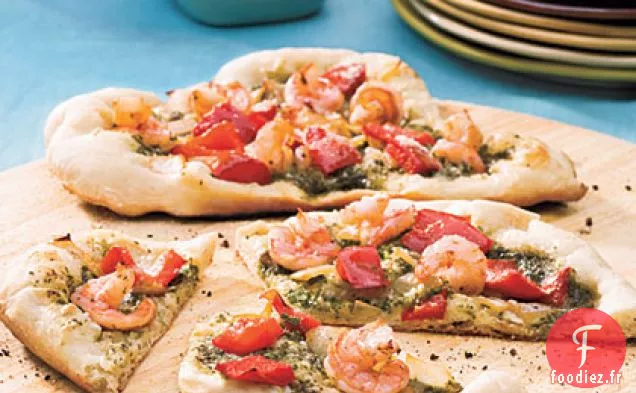 Pizza aux Crevettes et au Pesto