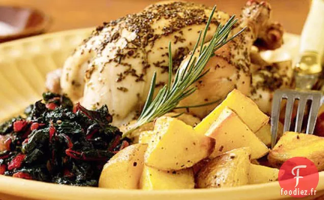 Poules de Cornouailles au Romarin et au Citron avec Pommes de Terre Rôties