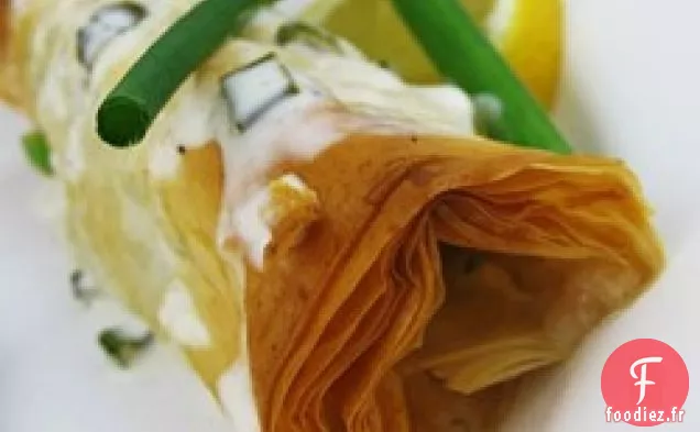Filets De Flétan Enrobés De Phyllo Et Sauce Aux Oignons Verts Au Citron