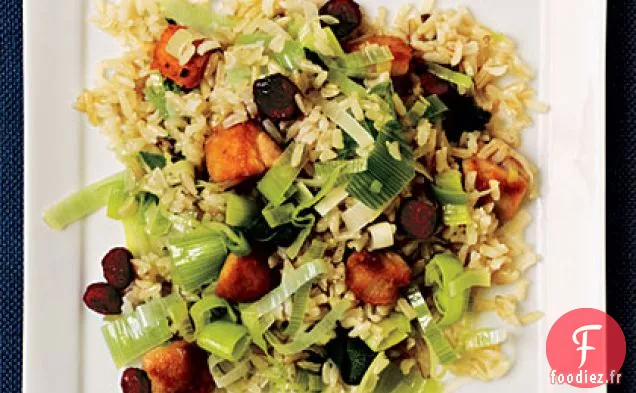 Riz Frit au Poulet avec Poireaux et Canneberges séchées