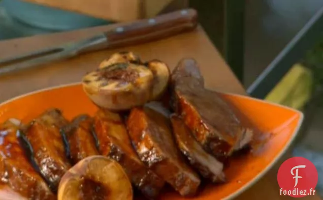 Longe de Porc Grillée Sicilienne aux Pêches Grillées Agrodolce