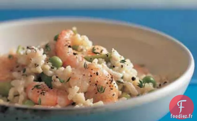 Risotto aux Pois Mange-tout et Crevettes