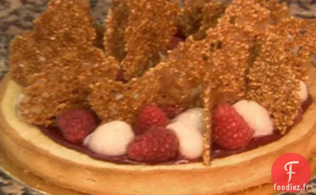 Tarte au Litchi Framboise et Nougatine ou Tarte Litchis Framboises Nougatine