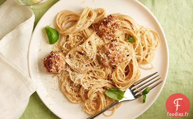 Linguine de Grains Entiers au Citron avec Boulettes de Dinde