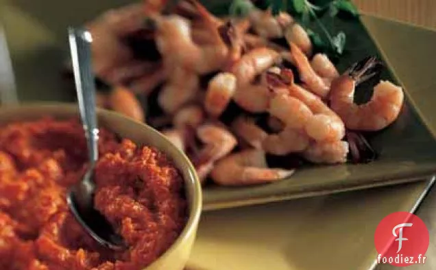 Crevettes avec Trempette Poivre Rôti-Raifort