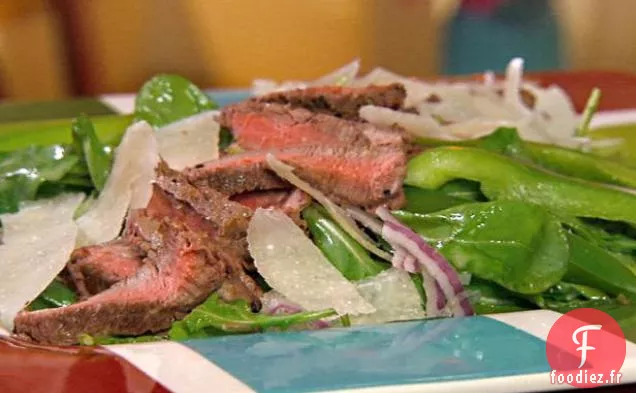 Salade de Roquette avec Steak, Parmesan Râpé et Vinaigrette au Citron