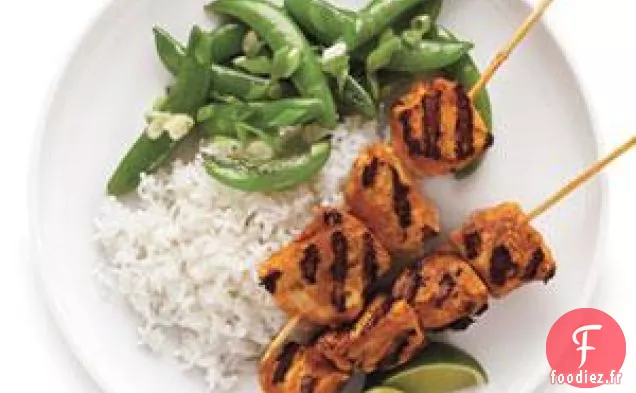 Brochettes de Poulet Au Curry Rouge