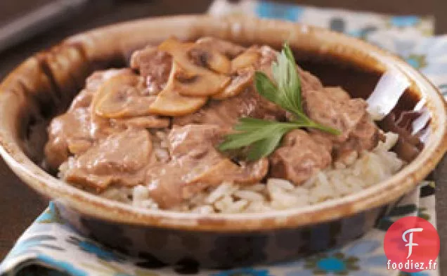 Pointes de Bœuf aux Champignons avec Riz