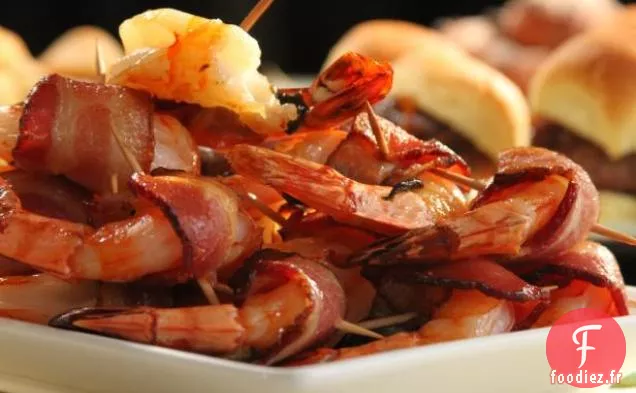 Crevettes au Bacon avec Trempette au Fromage