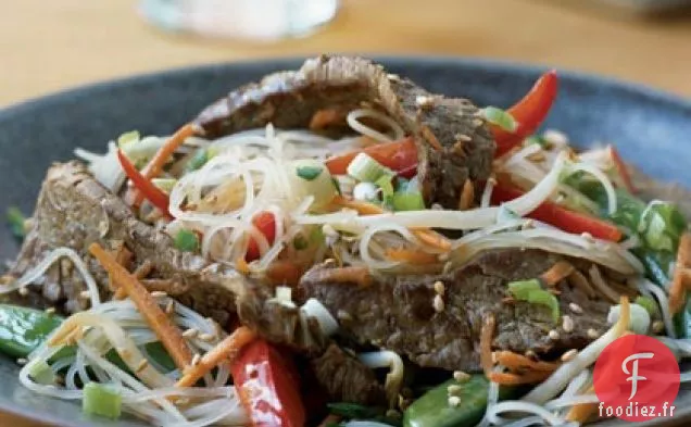 Nouilles de Riz au Steak de Flanc Sésame-Gingembre