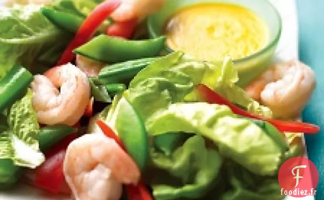 Salade De Crevettes Et Petits Pois Avec Vinaigrette Au Gingembre