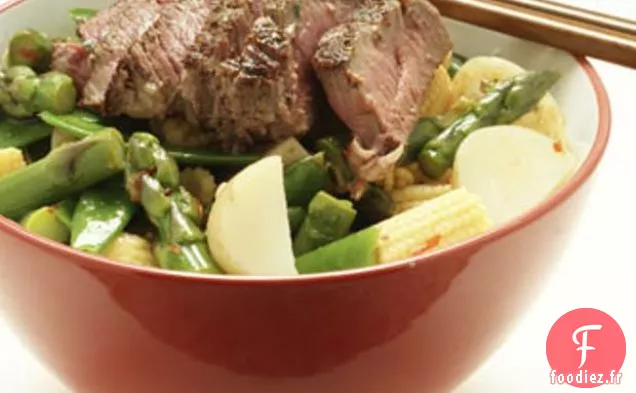 Salade De Filet De Bœuf Aux Asperges, Pois De Neige, Gingembre Et Jus De Citron Vert