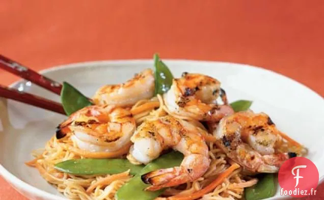 Nouilles Orange-Sésame aux Crevettes Grillées