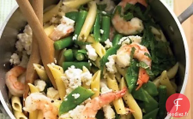 Penne Aux Crevettes, Feta Et Légumes De Printemps