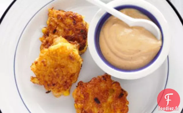 Galettes de Maïs aux Crevettes avec Mayo de Soja