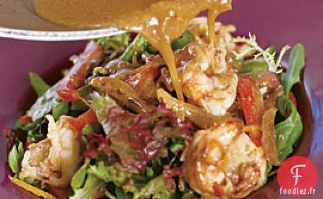 Salade De Crevettes Et Légumes Avec Vinaigrette Gingembre-orange