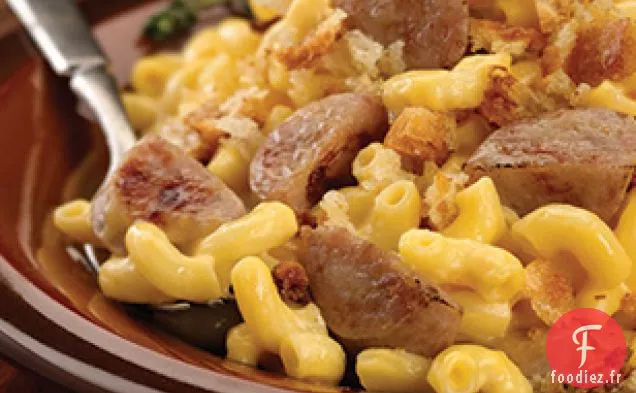 Saucisse de Poulet aux Pommes Sucrées avec Macaronis et Fromage Faits Maison