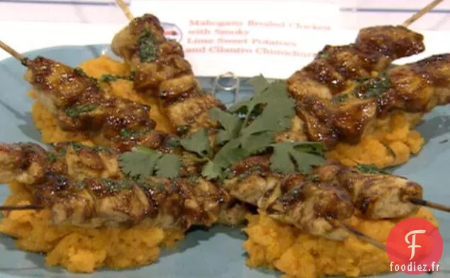 Poulet Grillé à l'Acajou avec Patates Douces au Citron Vert Fumé et Chimichurri à la Coriandre