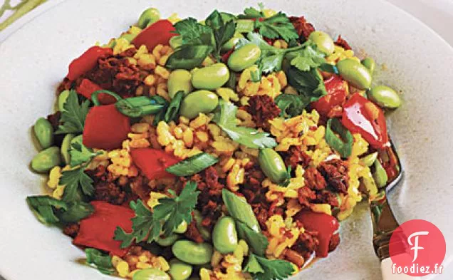 Paella au Chorizo de Soja et Edamame