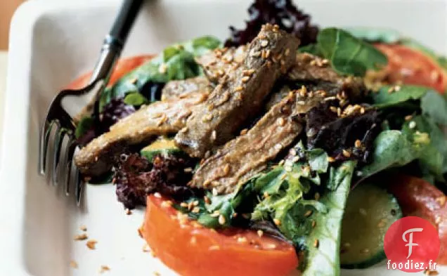 Steak de Jupe Grillé et Salade de Mesclun avec Vinaigrette au Miso