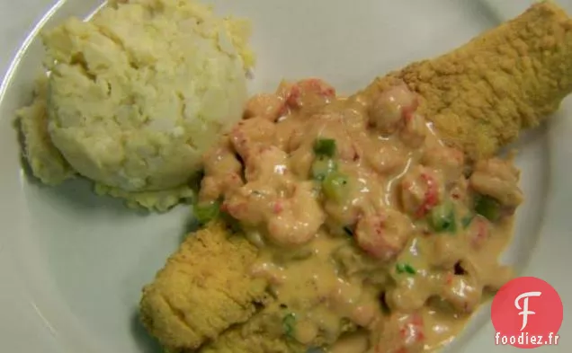 Poisson-chat Frit garni d'Écrevisses Gratinées