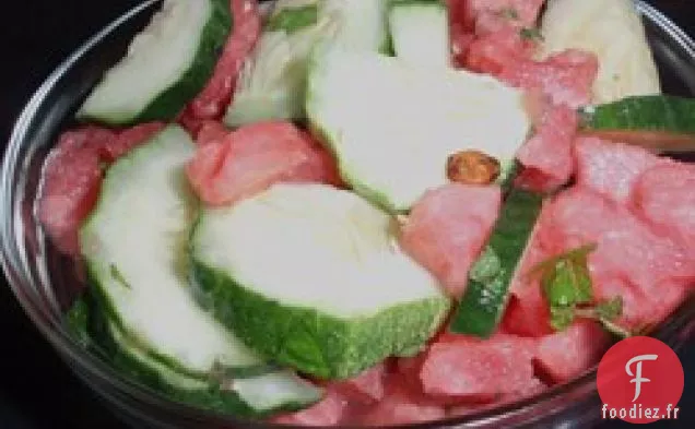 Salade Pastèque-Concombre au Vinaigre de Sushi et Citron Vert