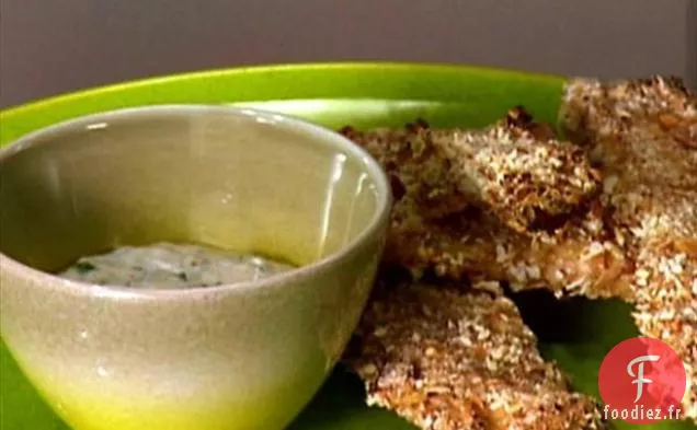 Doigts de Poulet en Croûte de Dijon, de Sel et de Germe de Blé avec Trempette Ranch